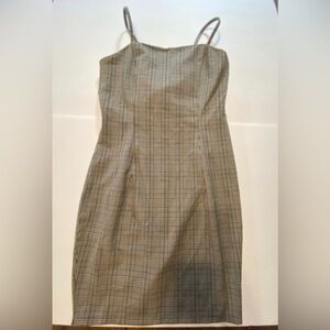 Nude Plaid Print Tie Back Dress Black-Grey Size Large B6